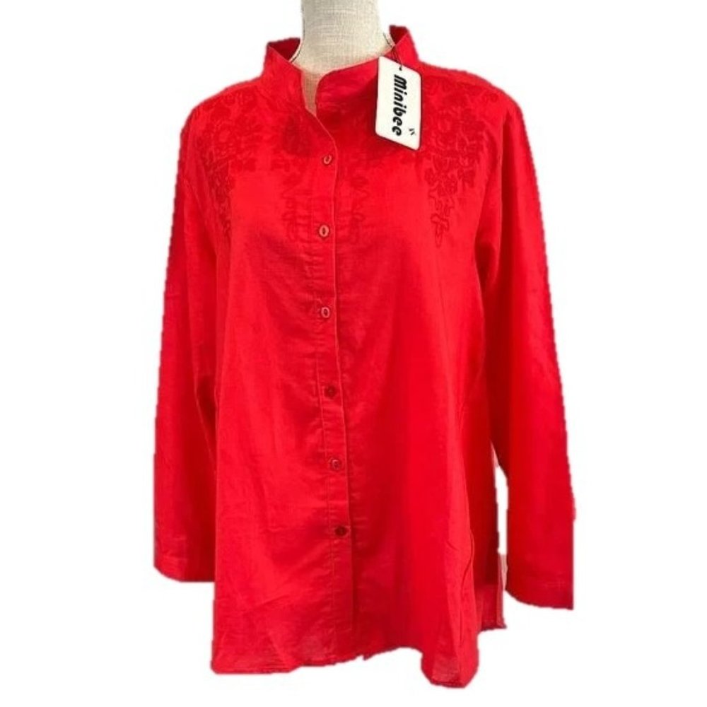 minibee Women's Red Button-Front Tunic Top